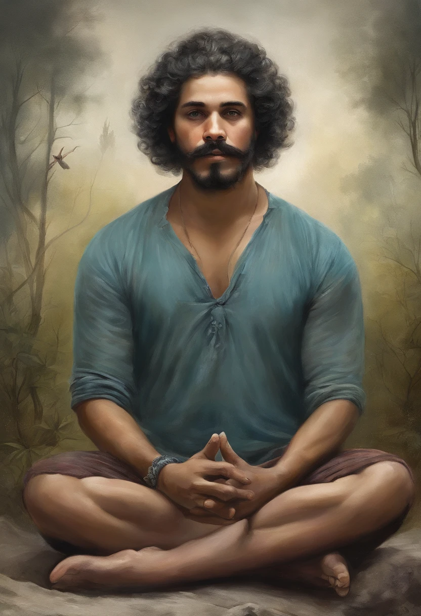 homem maduro, sitting in a meditation position, diante de um orisonte lindo, com o sol se pondo, in connection with the divine, Foto retrato, Directed by: Drew Tucker, Directed by: Adam Marczyński, Directed by: Alexandre Kucharsky, Directed by: Gavin Nolan, Surrealismo 8K, Directed by: Jason Felix, Yuri Shwedoff e Tom Bagshaw, arte ilustrativa, Estilo Erik Johansson
