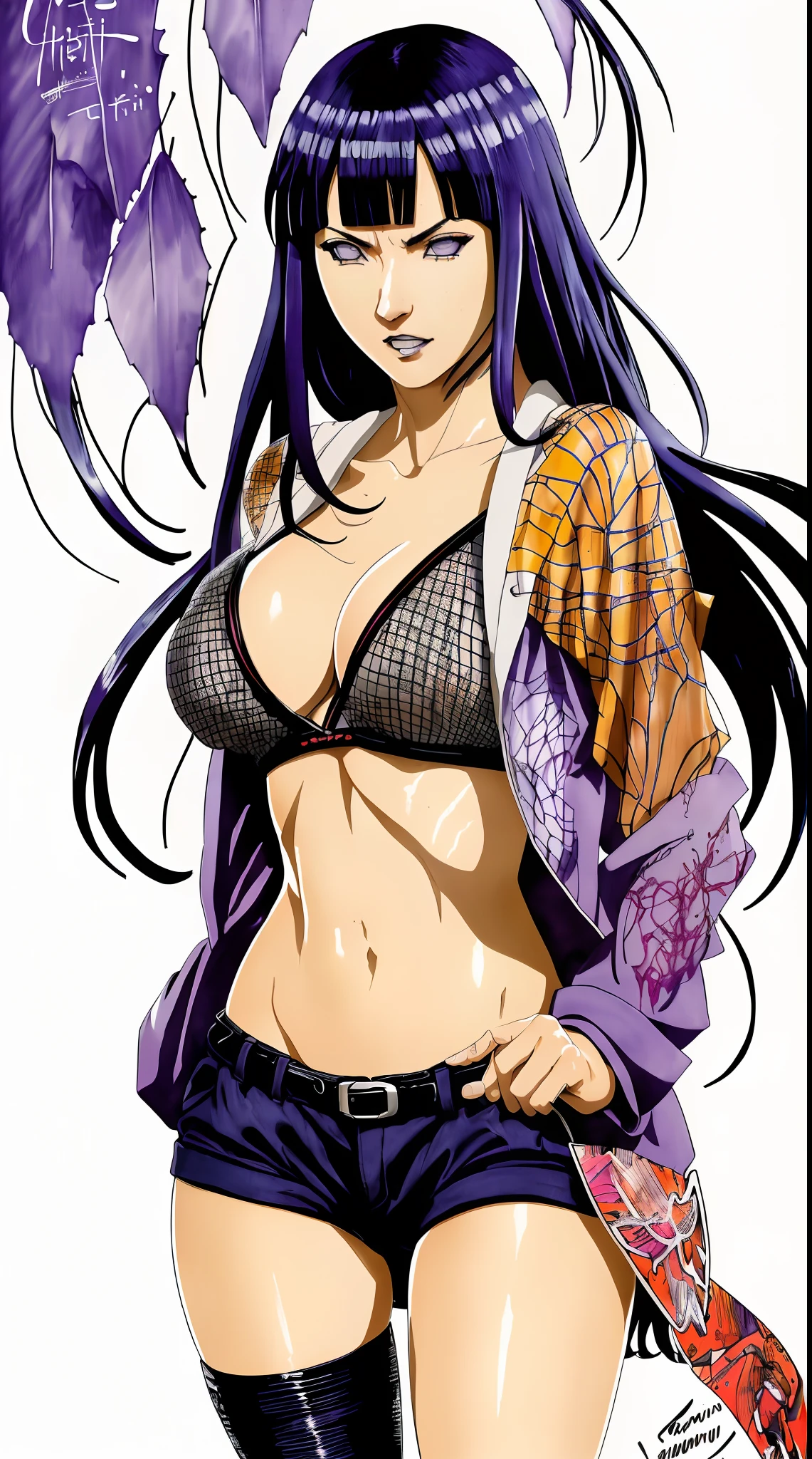 Hinata Hyuga sexy, centrada, visual chave, intrincado, altamente detalhado, breathtaking beauty, lineart preciso, vibrante, Comprehensive cinematic, Carne Griffiths, Conrad Roset, (o retrato mais bonito do mundo:1.5)