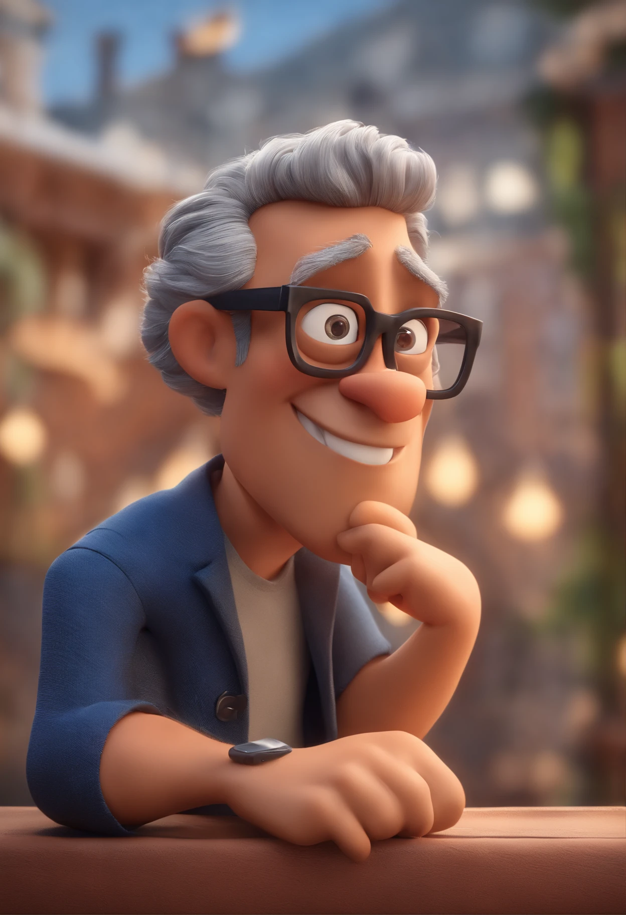 Cartoon character of a man with black glasses, cabelo liso pouco grisalho e uma camisa azul, animation character, Caractere estilizado, animation style rendering, 3D estilizado, Arnold Maya render, 3 d render stylized, toon render keyshot, Personagem 3D, Personagem 3D, 3d rendering stylized, 3 d character render, personagem de desenho animado, Personagem de close up, Pose de personagem, (Estilo Pixar) (master part:1.2) (Bokeh) (best quality) (pele detalhada) (textura detalhada) (8k) (argila) (Cinematic lighting) (foco nítido