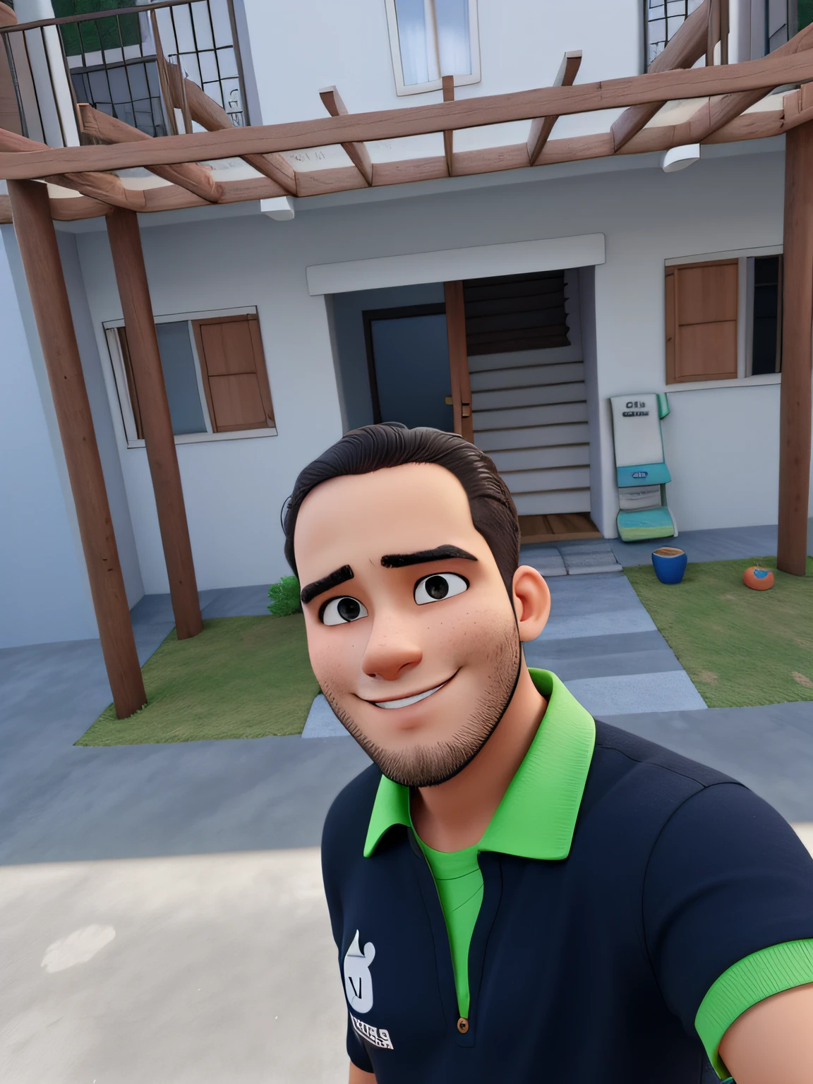 JOVEM COM CASA AO FUNDO