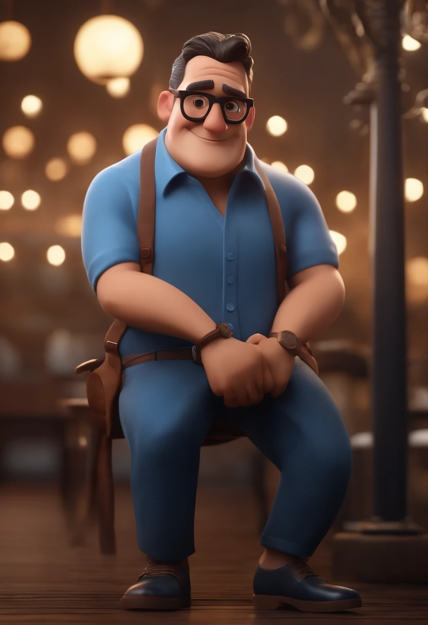 Cartoon character of a man with black glasses and a blue shirt, animation character, Caractere estilizado, animation style rendering, 3D estilizado, Arnold Maya render, 3 d render stylized, toon render keyshot, Personagem 3D, Personagem 3D, 3d rendering stylized, 3 d character render, personagem de desenho animado, Personagem de close up, Pose de personagem,  (Estilo Pixar) (master part:1.2) (Bokeh) (best quality) (pele detalhada) (textura detalhada) (8k) (argila) (Cinematic lighting) (foco nítido