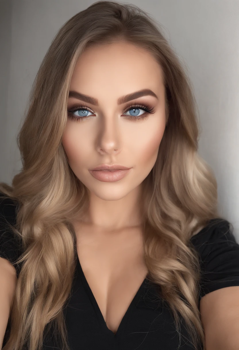 arafed frau voll , Sexy girl with blue eyes, ultra realistisch, Akribisch detailliert, portrait sophie mudd, blonde hair and large eyes, Selfie einer jungen Frau, Augen im Schlafzimmer, Violet Myers, ohne Make-up, Natural makeup, Blick direkt in die Kamera, Gesicht mit Artgram, dezentes Make-up, Stunning full body shot, die auf dem Bett kniet, im Schlafzimmer, Large bust