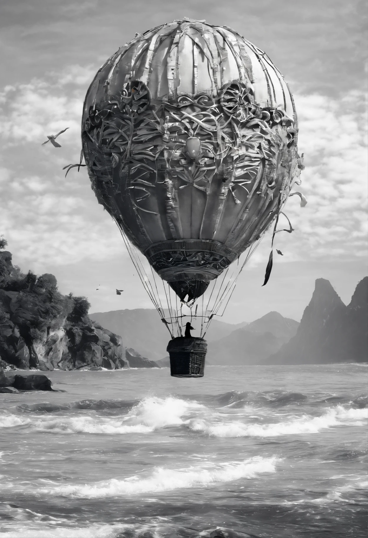 (A kind of porcelain woven from Jingdezhen, Called "Blue in the rain", The hot air balloon rises silently),This hot air balloon is not like a modern hot air balloon,It doesn't have bright colors,There is no modern design,But it has a strong quaint vibe,Its rinds include:,Smooth and shiny,It's as if the whole sky is mounted on this little sphere。Underneath the hot air balloon,Hang an ancient couple。They wore white robes,It's like two pure white cranes enjoying themselves in the morning breeze。The man's face is angular,The gaze is deep and warm,It's like a silent mountain,Contains endless feelings。The woman's face was as soft as water,His eyes sparkled with a vision of the future。Their eyes met,Time seemed to stand still at this moment。,Only each other's figures flickered in the morning light。
azure sea, White waves crash against the rocks,, beautiful sky ,Photography,Clear facial features, 3D rendering of character concept art,A beautiful painting by Stephen Shore,Ukiyo-e art,Pixar style,The work of Furuhiko,Masterpiece,Encaustic painting,Egg garnish,Matte painting,Modern art,spray ,bentwood,Beadwork,Etched tiles,Feather work,land art,Smoke art,carved wood,decorations,Beads and rope,Image courtesy of Ingmar Bergman(Ingmar Bergman)of works,Image from the work of Darren Aronofsky,Antoni Gaudí(Antoni Gaudí),author:Rem Koolhaas,Oscar Niemeyer(Oscar Niemeyer),author:Renzo Piano placeholder image,author:Alessio Albi, author:David Berdan,author:Chris Burcard,author:Ray Collins,Dreamy atmosphere,An atmosphere of happiness,Romantic atmosphere,Depth of field (degrees of freedom),boobs shot(mcu),Bottom view,Beautiful lighting, --Original style