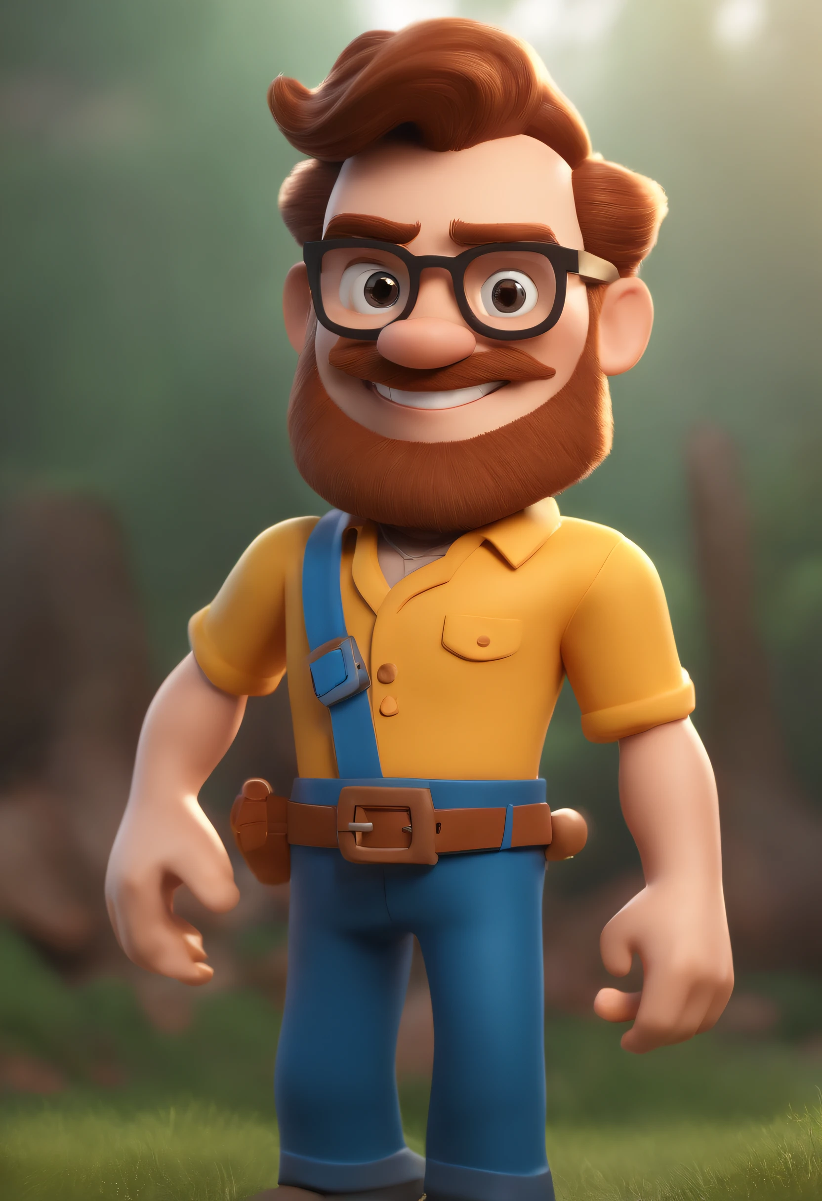 Personagem de desenho animado de um homem com barba e uma camisa azul, instalando um ar condicionado do lado e algumas ferramentas, um personagem animado, Caractere estilizado, animation style rendering, 3D estilizado, Arnold Maya render, 3 d render stylized, toon render keyshot, Personagem 3D, Personagem 3D, 3d rendering stylized, 3 d character render, personagem de desenho animado, Personagem de close up, Pose de personagem, (Estilo Pixar) (master part:1.2) (Bokeh) (melhor qualidade) (pele detalhada) (textura detalhada) (8k) (argila) (Cinematic lighting) (foco nítido,Senta e vaza a parte superior do corpo