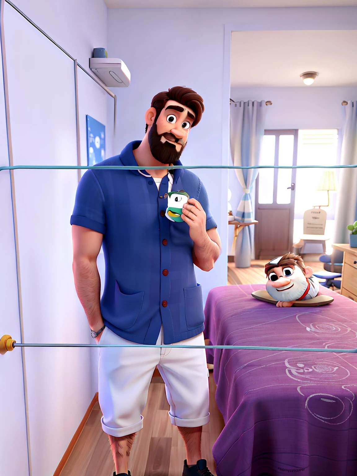 Um homem moreno, alto, com barba e bigode estilo Pixar qualidade alta imagem melhor