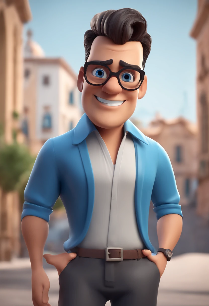 Cartoon character of a man with black glasses and a blue shirt, animation character, Caractere estilizado, animation style rendering, 3D estilizado, Arnold Maya render, 3 d render stylized, toon render keyshot, Personagem 3D, Personagem 3D, 3d rendering stylized, Character rendering