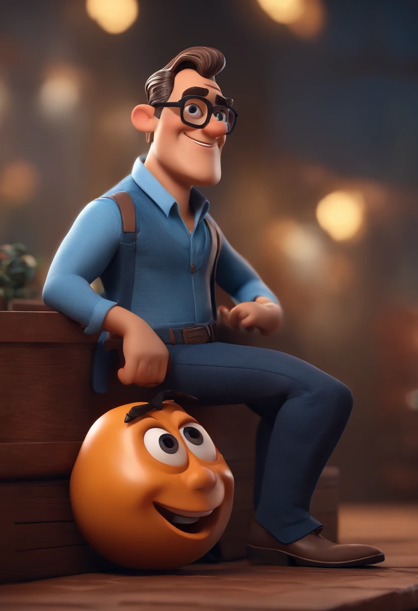 Cartoon character of a man with black glasses and a blue shirt, animation character, Caractere estilizado, animation style rendering, 3D estilizado, Arnold Maya render, 3 d render stylized, toon render keyshot, Personagem 3D, Personagem 3D, 3d rendering stylized, 3 d character render, personagem de desenho animado, Personagem de close up, Pose de personagem,  (Estilo Pixar) (master part:1.2) (Bokeh) (best quality) (pele detalhada) (textura detalhada) (8k) (argila) (Cinematic lighting) (foco nítido
