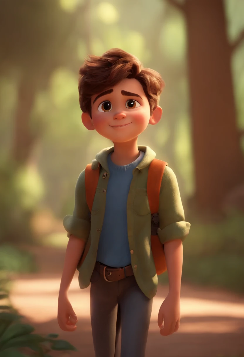 Image of a boy for a story in a YouTube video in Pixar format, He's the allabester, He's the class leader, He's outgoing, Playful and gets up for a lot of things, cabelo curto