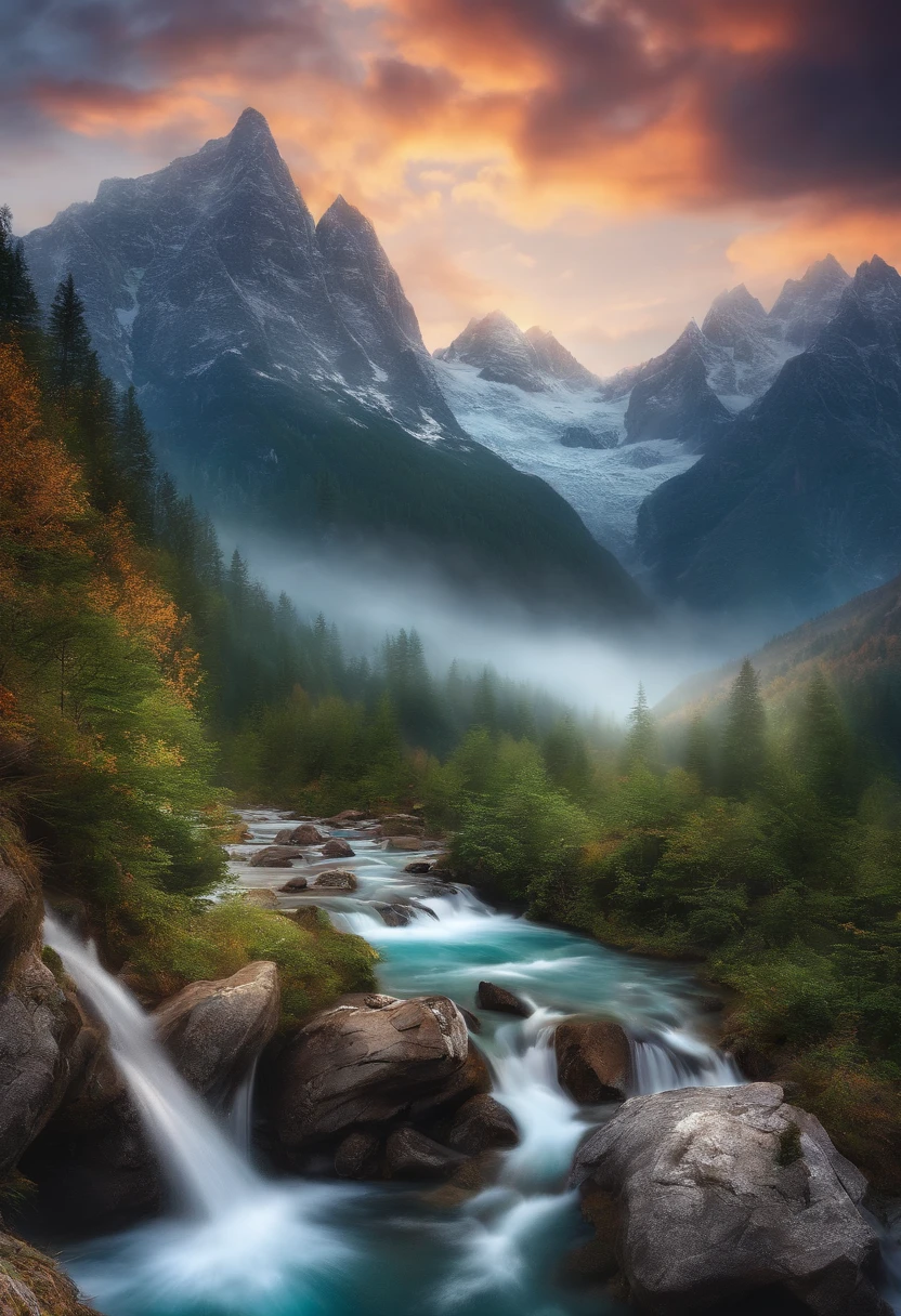 super huge mountain alps great view great nature fantasy huge waterfall high resolution best quality masterpiece