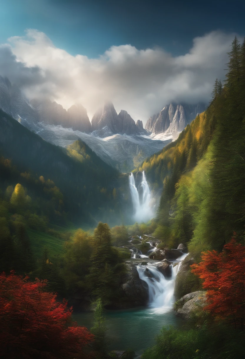 super huge mountain alps great view great nature fantasy huge waterfall high resolution best quality masterpiece