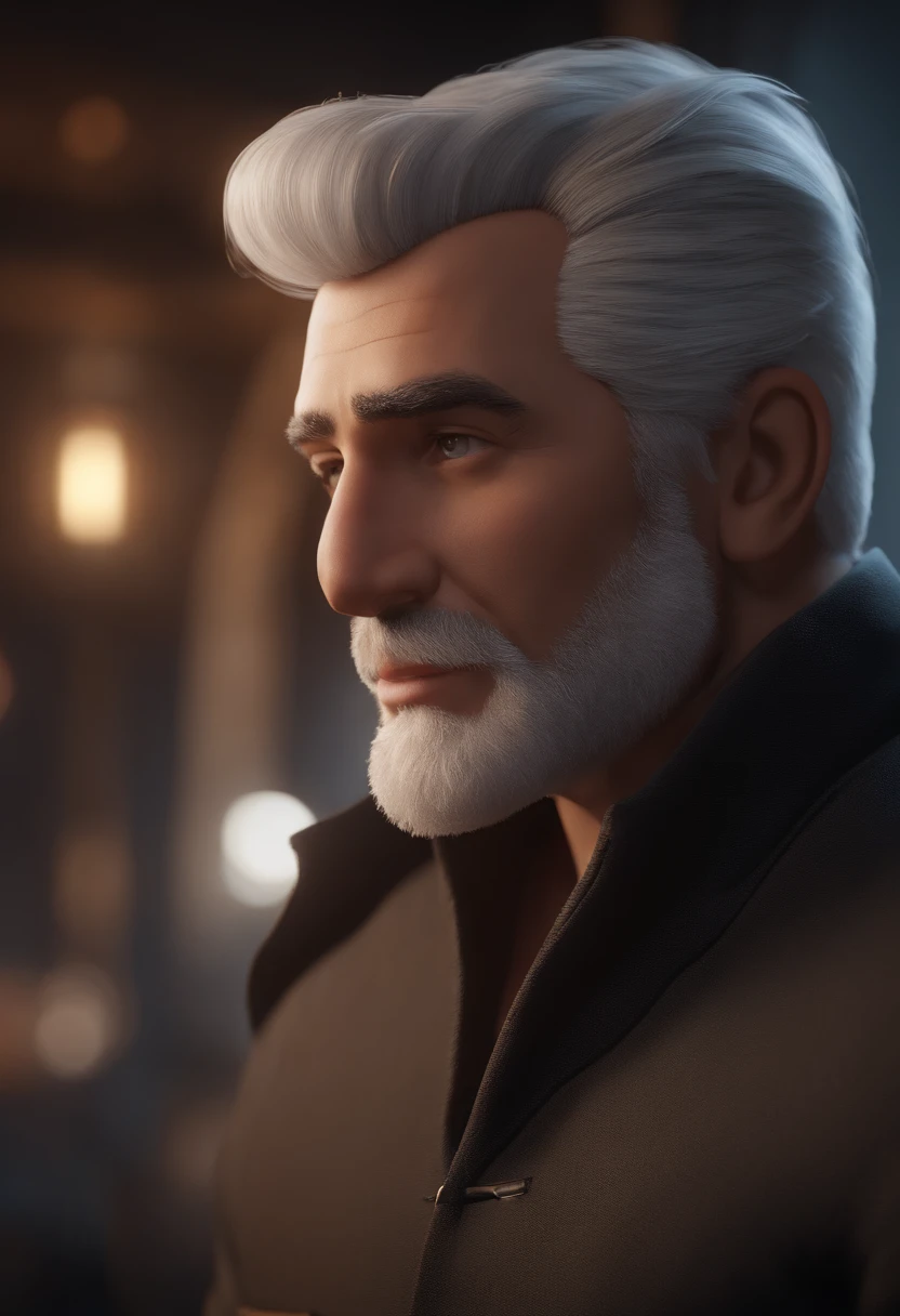 Personagem de desenho animado de um homem usando roupas preta estilo roqueiro, White straight hair down to the shoulders,um personagem animado, Character 3D Character Rendering, personagem de desenho animado, Personagem de close up, Pose de personagem, (Estilo Pixar) (master part:1.2) (Bokeh) (best quality) (pele detalhada) (textura detalhada) (8k) (argila) (Cinematic lighting) (foco nítido