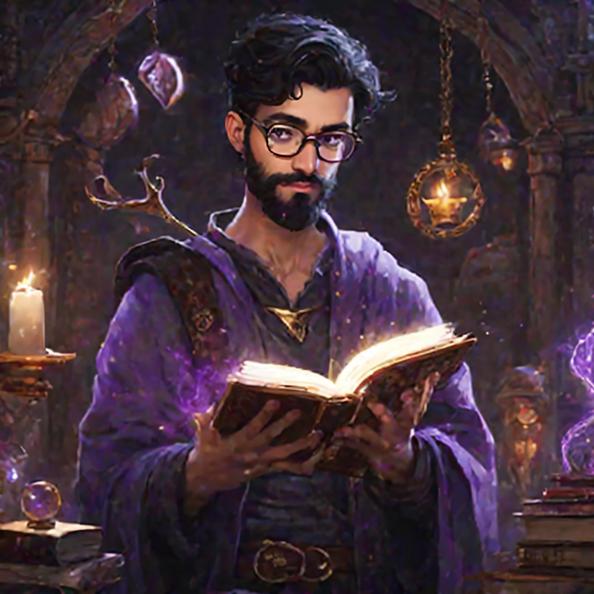 arafed image of a man reading a book in a room with candles, rpg book portrait, portrait of a mage, fantasy rpg book illustration, maya ali as a d&d sorcerer, an arcane wizard casting a spell, maya ali as d&d mage, maya ali as d&d sorcerer, portrait of merlin