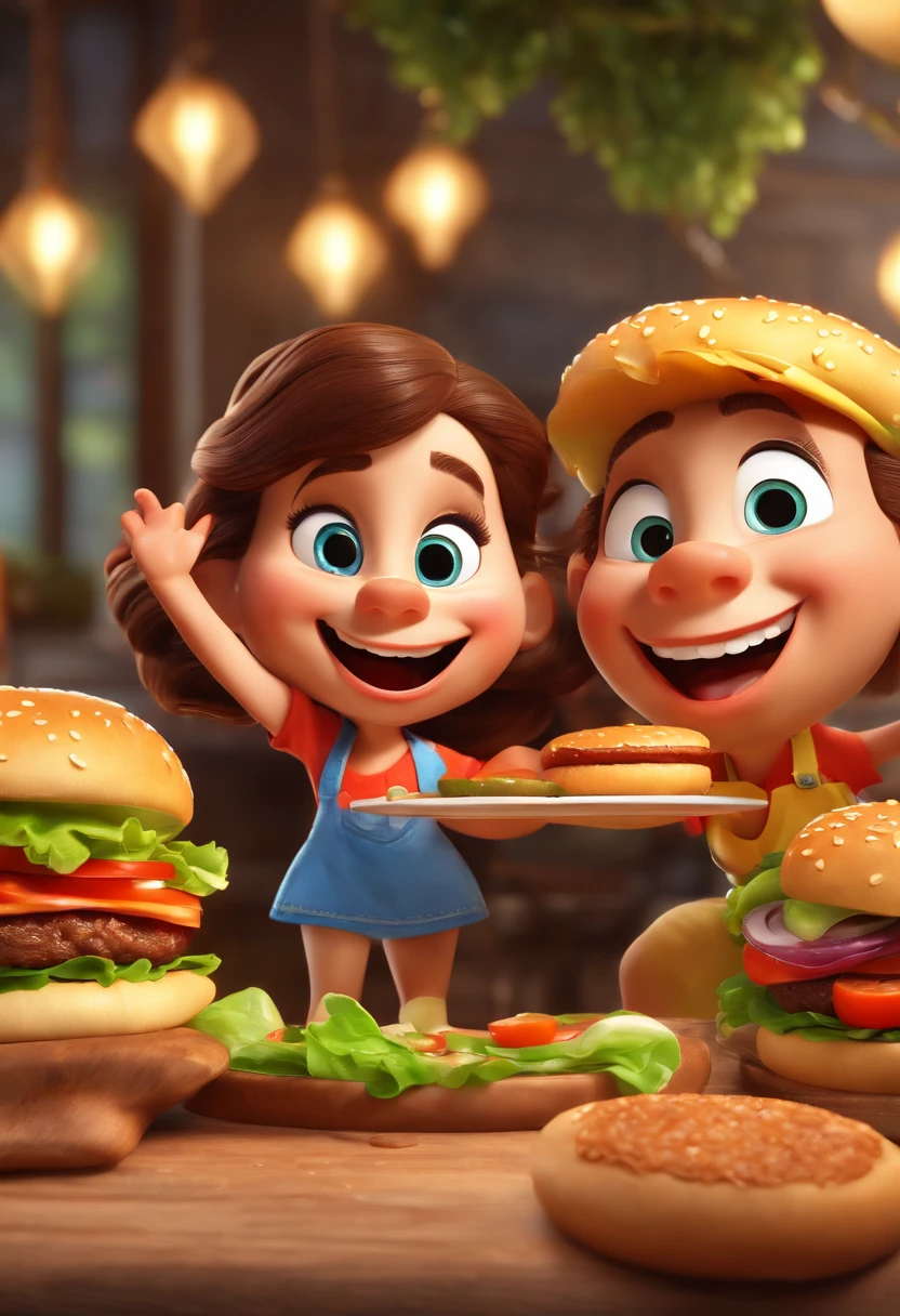 (best quality,4k,8k,highres,masterpiece:1.2),ultra-detailed,(realistic,photorealistic,photo-realistic:1.37),1girl,eating a burger,hungry,DIsney Cartoon,Pixar style,3D rendering,Disney,illustration,playful,colorful,sparkling colors,happy atmosphere,toon shading,detailed hand-drawn lines,soft shadows, vibrant lighting,Cheerful music,funny expressions,whimsical background,fantastic scenery,juicy and appetizing burger,meticulously crafted burger ingredients,golden sesame seed buns,crisp lettuce,fresh tomatoes,melting cheese,succulent beef patty,crunchy pickles,savoury sauces,crispy fries,refreshing fizzy drinks,wide-eyed,expressive eyes,delightful smile,enthusiastic eating gestures,joyful and lively scene
