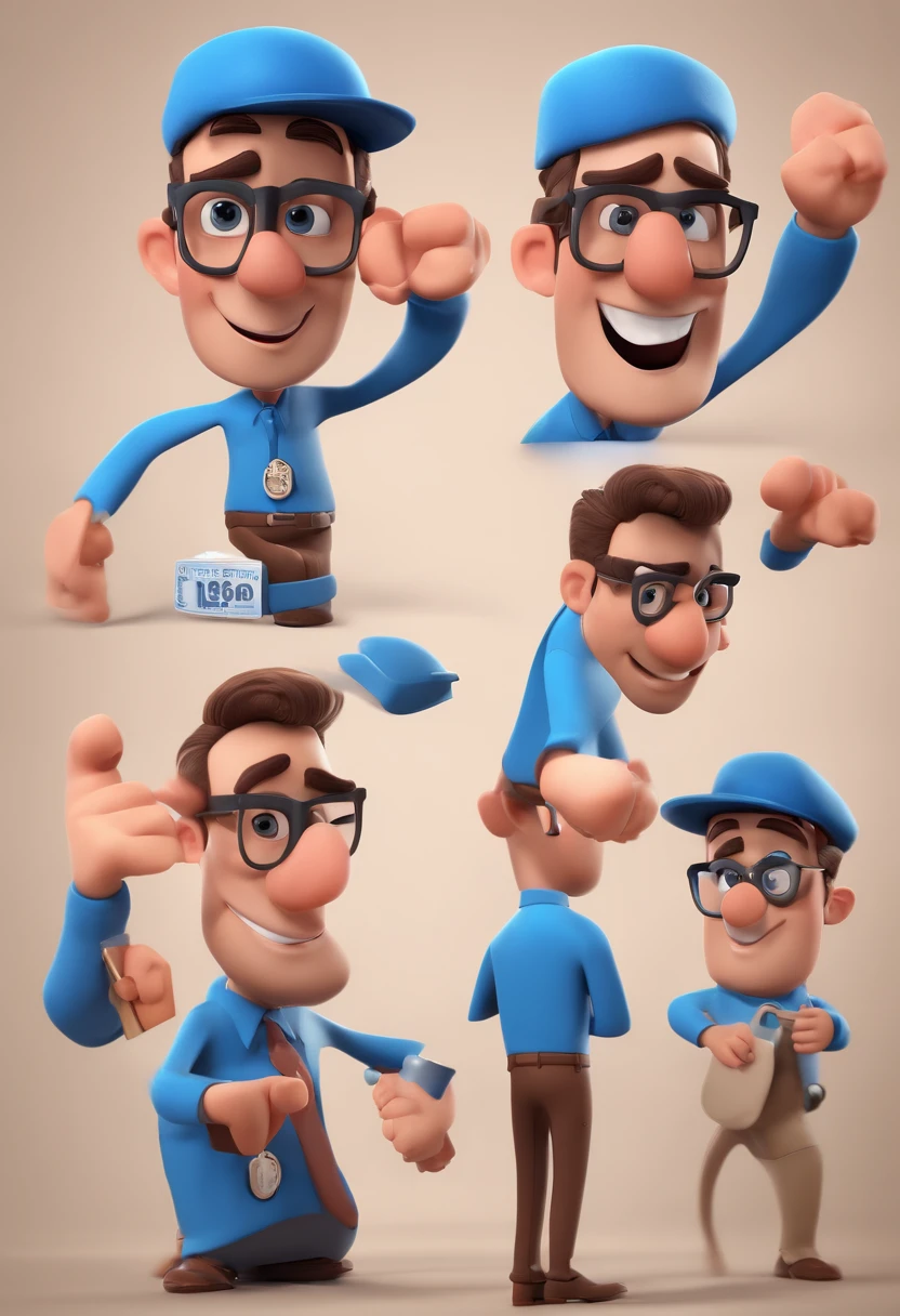Cartoon character of a man with black glasses and a blue shirt, animation character, Caractere estilizado, animation style rendering, 3D estilizado, Arnold Maya render, 3 d render stylized, toon render keyshot, Personagem 3D, Personagem 3D, 3d rendering stylized, 3 d character render, personagem de desenho animado, Personagem de close up, Pose de personagem, (Estilo Pixar) (master part:1.2) (Bokeh) (best quality) (pele detalhada) (textura detalhada) (8k) (argila) (Cinematic lighting) (foco nítido
