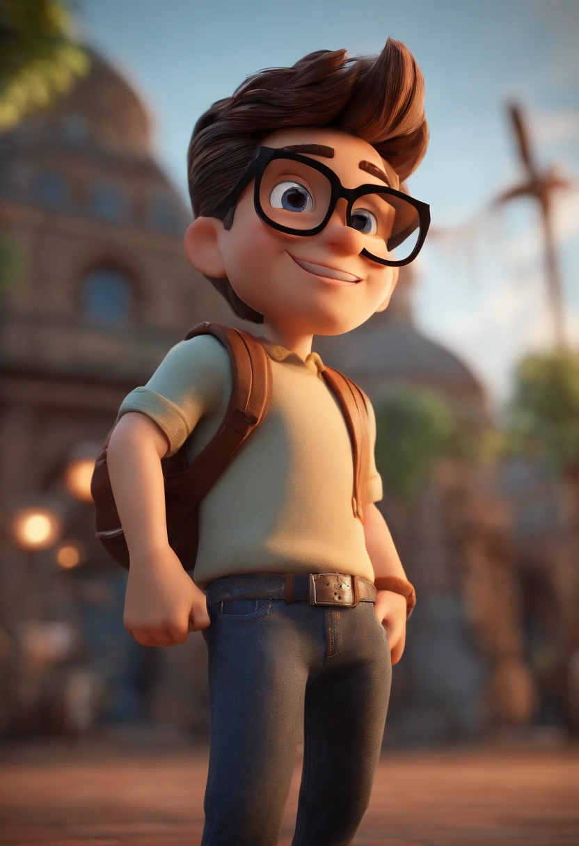 personagem dos desenhos animados de um homem de barba rala, Short hair with blue glasses and a black t-shirt with anime characters printed on it, animation character, Caractere estilizado, animation style rendering, 3D estilizado, Arnold Maya render, 3 d render stylized, toon render keyshot, Personagem 3D, Personagem 3D, 3d rendering stylized, 3 d character render, personagem de desenho animado, Personagem de close up, Pose de personagem,  (Estilo Pixar) (master part:1.2) (Bokeh) (best quality) (pele detalhada) (textura detalhada) (8k) (argila) (Cinematic lighting) (foco nítido)