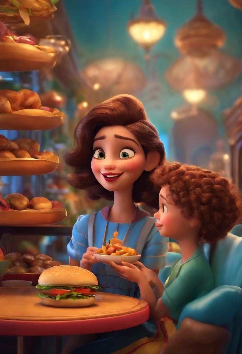Make a Girl, She's hungry, como Disney Cartoon, She's eating hamburger, Pixar, ..3d, Disney
