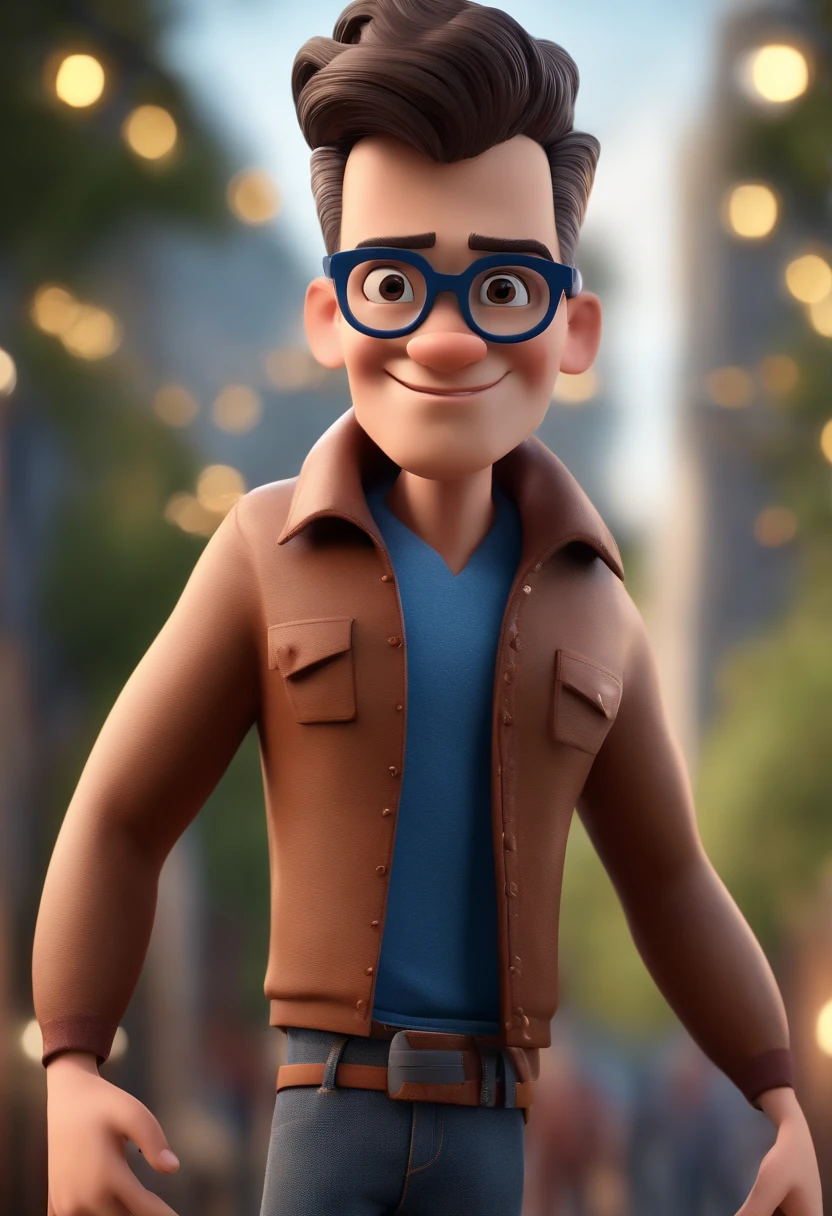 Cartoon character of a man with black glasses and a blue shirt, animation character, Caractere estilizado, animation style rendering, 3D estilizado, Arnold Maya render, 3 d render stylized, toon render keyshot, Personagem 3D, Personagem 3D, 3d rendering stylized, 3 d character render, personagem de desenho animado, Personagem de close up, Pose de personagem, (Estilo Pixar) (master part:1.2) (Bokeh) (best quality) (pele detalhada) (textura detalhada) (8k) (argila) (Cinematic lighting) (foco nítido
