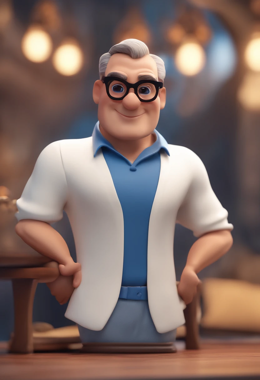 Cartoon character of a man with black glasses and a blue shirt, animation character, Caractere estilizado, animation style rendering, 3D estilizado, Arnold Maya render, 3 d render stylized, toon render keyshot, Personagem 3D, Personagem 3D, 3d rendering stylized, 3 d character render, personagem de desenho animado, Personagem de close up, Pose de personagem, (Estilo Pixar) (master part:1.2) (Bokeh) (best quality) (pele detalhada) (textura detalhada) (8k) (argila) (Cinematic lighting) (foco nítido