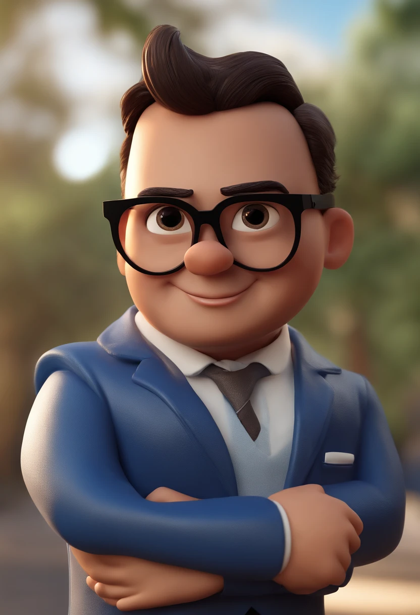 Cartoon character of a man with black glasses and a blue shirt, animation character, Caractere estilizado, animation style rendering, 3D estilizado, Arnold Maya render, 3 d render stylized, toon render keyshot, Personagem 3D, Personagem 3D, 3d rendering stylized, 3 d character render, personagem de desenho animado, Personagem de close up, Pose de personagem,  (Estilo Pixar) (master part:1.2) (Bokeh) (best quality) (pele detalhada) (textura detalhada) (8k) (argila) (Cinematic lighting) (foco nítido