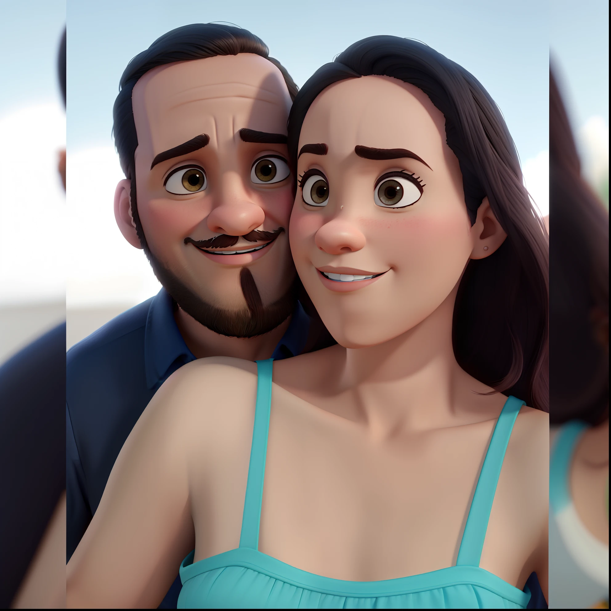 Casal estilo disney pixar melhor qualidade alta qualidade. Homem moreno cabelo comprido crespo barba e mulher loira olhos azuis cabelos longos lisos