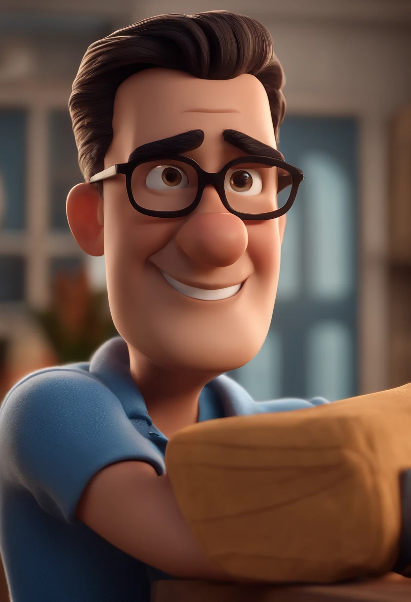 Cartoon character of a man with black glasses and a blue shirt, animation character, Caractere estilizado, animation style rendering, 3D estilizado, Arnold Maya render, 3 d render stylized, toon render keyshot, Personagem 3D, Personagem 3D, 3d rendering stylized, 3 d character render, personagem de desenho animado, Personagem de close up, Pose de personagem, (Estilo Pixar) (master part:1.2) (Bokeh) (best quality) (pele detalhada) (textura detalhada) (8k) (argila) (Cinematic lighting) (foco nítido