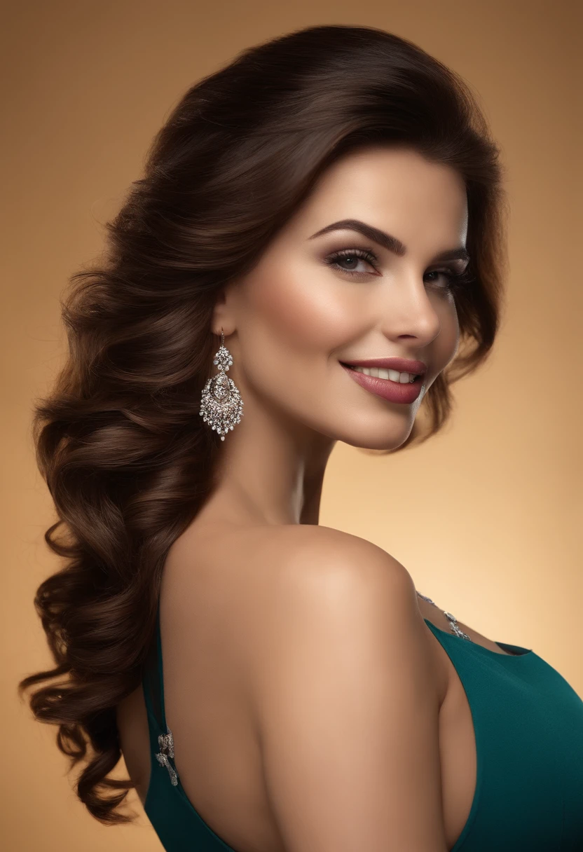 (best quality,4k,Altas),beautiful face,brown hair,Olhos cinzentos,juicy lips,Exfoliation Nurse,Seio amplo (aprimorado:1.1),(volumoso,busto:1.1),(Curvaceous,peituda:1.2),plump buttocks (aprimorado:1.1),(voluptuoso:1.1),sorriso encantador,Female Appearance,profissional,ultra-detalhado,Realistic,retrato,soft lighting,cores sutis, piscando seus peitos grandes