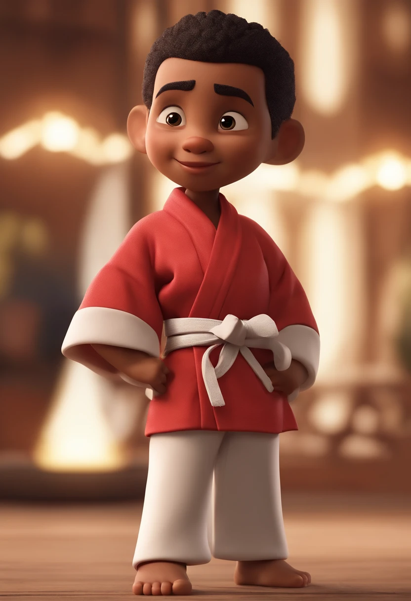 personagem dos desenhos animados de um homem negro, de cabelo bem curto raspado, grisalho, Wearing a white judo kimono, animation character, Caractere estilizado, animation style rendering, 3D estilizado, Arnold Maya render, 3 d render stylized, toon render keyshot, Personagem 3D, Personagem 3D, 3d rendering stylized, 3 d character render, personagem de desenho animado, Personagem de close up, Pose de personagem, (Estilo Pixar) (master part:1.2) (Bokeh) (best quality) (pele detalhada) (textura detalhada) (8k) (argila) (Cinematic lighting) (foco nítido
