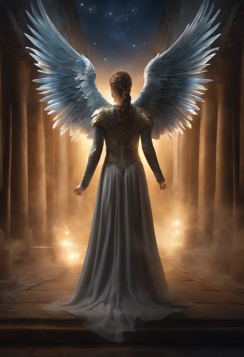 cosmic fallen angel, olhos claros brilhantes, Biomechanicals, estranho, assustador, Pesadelo, cores muito brilhantes, light particles, com luz brilhante, Mshiff, Arte do papel de parede, Papel de parede UHD, Anakil Skywalker, 15 anos, roupas medievais