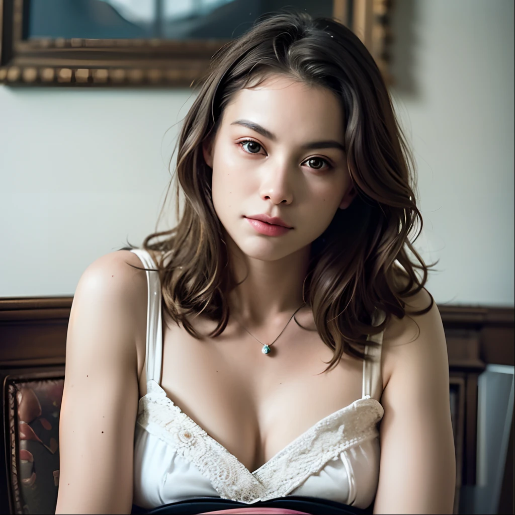 there is a woman sitting on a couch with a plate of food, portrait sophie mudd, anna nikonova aka newmilky, kiko mizuhara, a beautiful young woman, 2 4 year old female model, very beautiful young woman, sexy gaze, 50mm portrait, alina ivanchenko, cute young woman, anastasia ovchinnikova