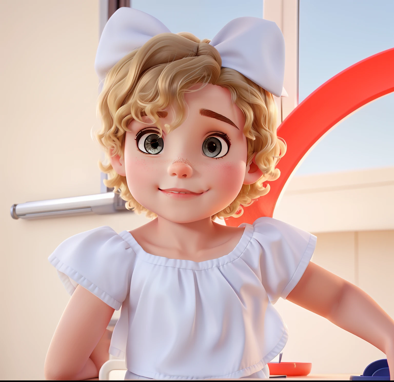 A beautiful child with short curly blonde hair