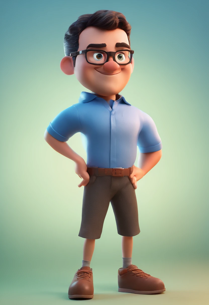 Cartoon character of a man with black glasses and a blue shirt, animation character, Caractere estilizado, animation style rendering, 3D estilizado, Arnold Maya render, 3 d render stylized, toon render keyshot, Personagem 3D, Personagem 3D, 3d rendering stylized, 3 d character render, personagem de desenho animado, Personagem de close up, Pose de personagem,  (Estilo Pixar) (master part:1.2) (Bokeh) (best quality) (pele detalhada) (textura detalhada) (8k) (argila) (Cinematic lighting) (foco nítido