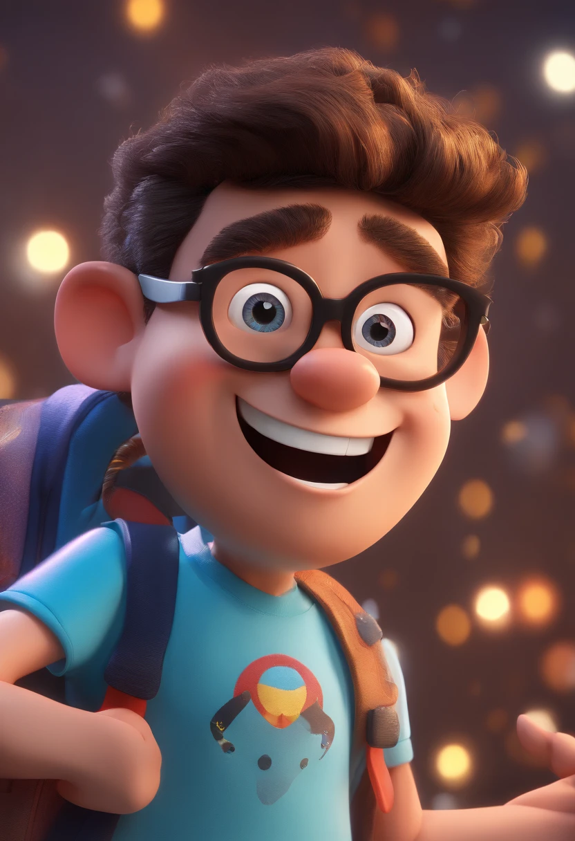 Cartoon character of a man with black glasses and a blue shirt, animation character, Caractere estilizado, animation style rendering, 3D estilizado, Arnold Maya render, 3 d render stylized, toon render keyshot, Personagem 3D, Personagem 3D, 3d rendering stylized, 3 d character render, personagem de desenho animado, Personagem de close up, Pose de personagem, (Estilo Pixar) (master part:1.2) (Bokeh) (best quality) (pele detalhada) (textura detalhada) (8k) (argila) (Cinematic lighting) (foco nítido