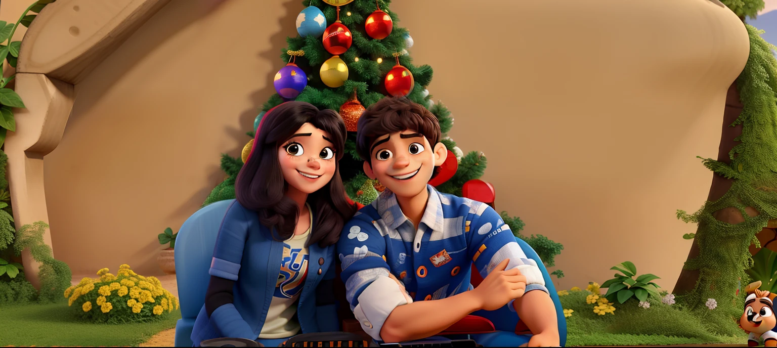 Dois jovens orientais sorridentes estilo disney pixar, alta qualidade, melhor qualidade