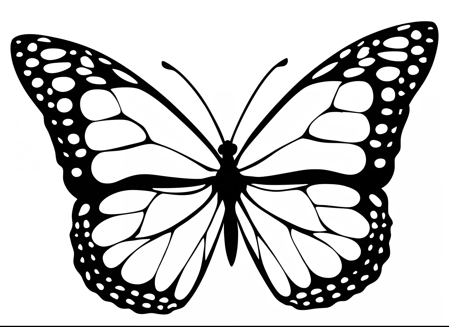 a black and white butterfly with dots on its wings, butterfly, black and white vector art, butterfly wings, symetrical wings, clipart, symmetrical wings, black and white line art, black and white color only, coloring book outline, beautiful opened wings, black and white coloring, white outline, black on white line art, black outline