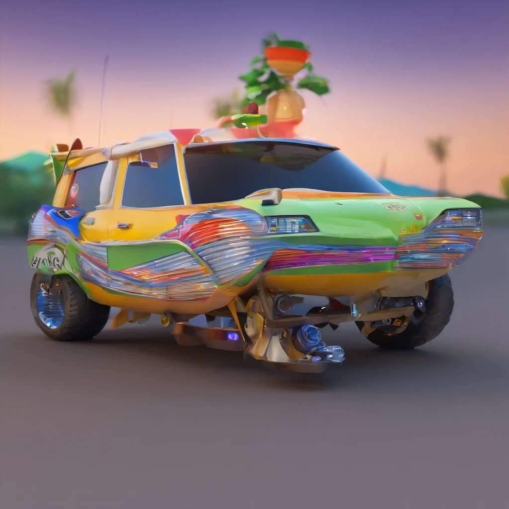 poster 3D inspirado na Disney/pixar capturando uma cena com um mecanico, homem indiano, cabelos pretos curto, olhos pretos, barba rara, com um martelo de ouro na mao, com a roupa preta com amarelo escrito mavi, e no fundo carro