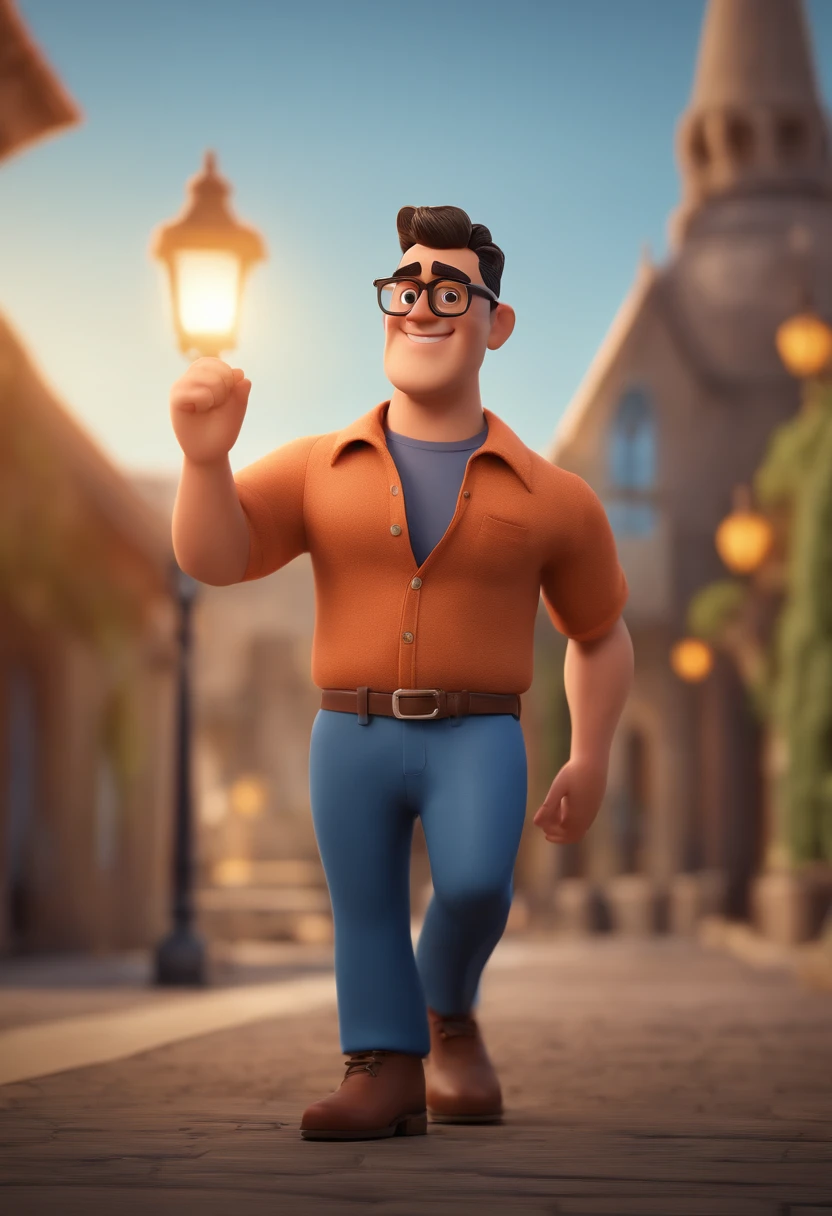Cartoon character of a man with black glasses and a blue shirt, animation character, Caractere estilizado, animation style rendering, 3D estilizado, Arnold Maya render, 3 d render stylized, toon render keyshot, Personagem 3D, Personagem 3D, 3d rendering stylized, 3 d character render, personagem de desenho animado, Personagem de close up, Pose de personagem, (Estilo Pixar) (master part:1.2) (Bokeh) (best quality) (pele detalhada) (textura detalhada) (8k) (argila) (Cinematic lighting) (foco nítido