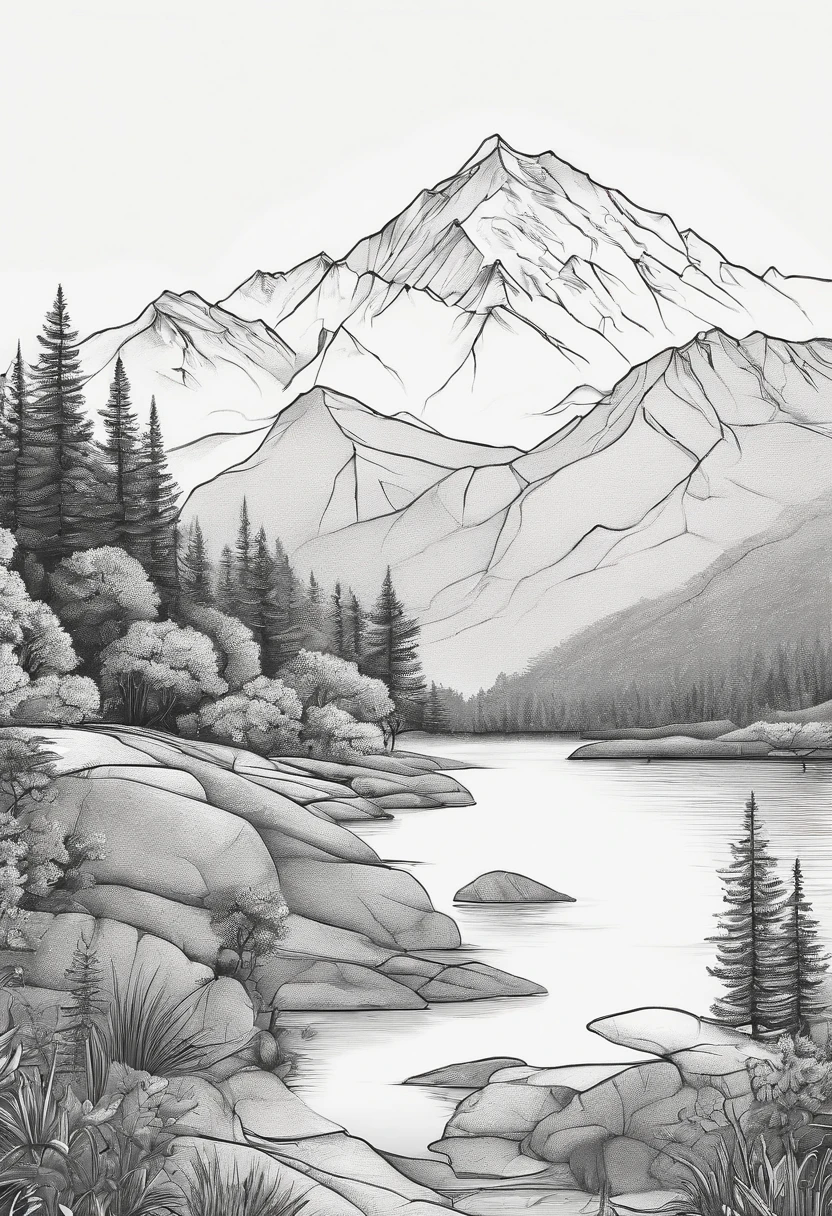 Minimalismo de Montanha, Desenho simples, para colorir