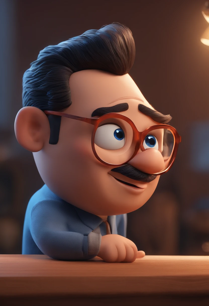Cartoon character of a man with black glasses and a blue shirt, animation character, Caractere estilizado, animation style rendering, 3D estilizado, Arnold Maya render, 3 d render stylized, toon render keyshot, Personagem 3D, Personagem 3D, 3d rendering stylized, 3 d character render, personagem de desenho animado, Personagem de close up, Pose de personagem, (Estilo Pixar) (master part:1.2) (Bokeh) (best quality) (pele detalhada) (textura detalhada) (8k) (argila) (Cinematic lighting) (foco nítido