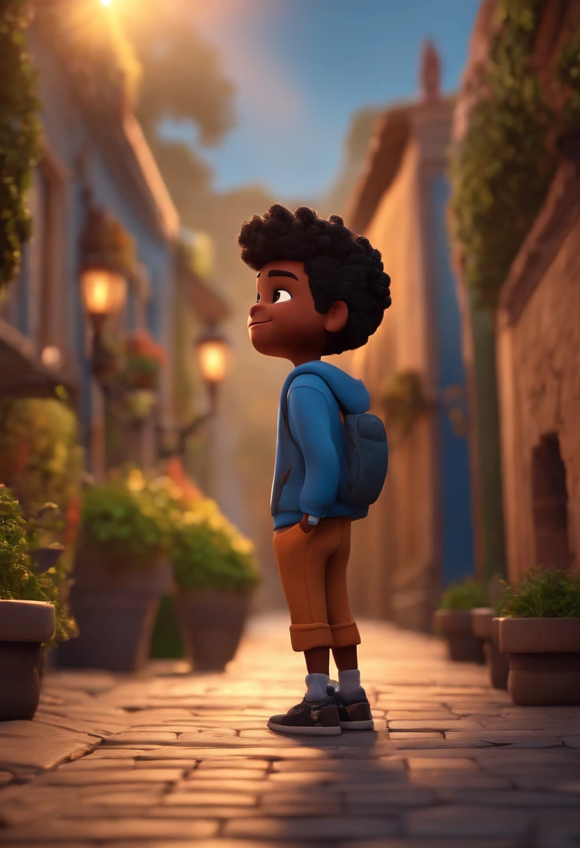 Image of a boy for a story in a YouTube video in Pixar format, He's the little allabester, He's the class leader, He's outgoing, Playful and gets up for a lot of things, cabelo curto preto fundo de games roblox