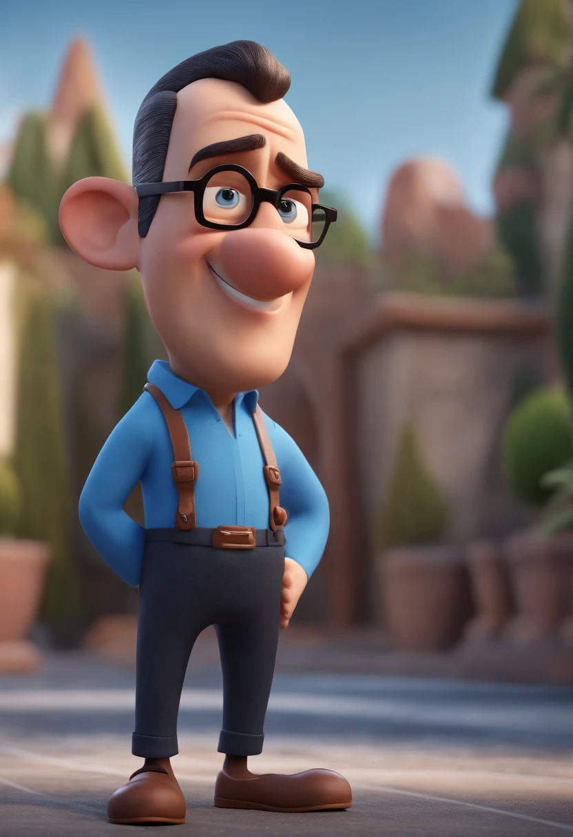 Cartoon character of a man with black glasses and a blue shirt, animation character, Caractere estilizado, animation style rendering, 3D estilizado, Arnold Maya render, 3 d render stylized, toon render keyshot, Personagem 3D, Personagem 3D, 3d rendering stylized, 3 d character render, personagem de desenho animado, Personagem de close up, Pose de personagem, (Estilo Pixar) (master part:1.2) (Bokeh) (best quality) (pele detalhada) (textura detalhada) (8k) (argila) (Cinematic lighting) (foco nítido