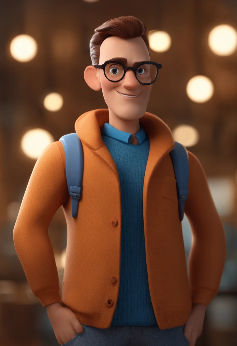 Cartoon character of a man with black glasses and a blue shirt, animation character, Caractere estilizado, animation style rendering, 3D estilizado, Arnold Maya render, 3 d render stylized, toon render keyshot, Personagem 3D, Personagem 3D, 3d rendering stylized, 3 d character render, personagem de desenho animado, Personagem de close up, Pose de personagem,  (Estilo Pixar) (master part:1.2) (Bokeh) (best quality) (pele detalhada) (textura detalhada) (8k) (argila) (Cinematic lighting) (foco nítido