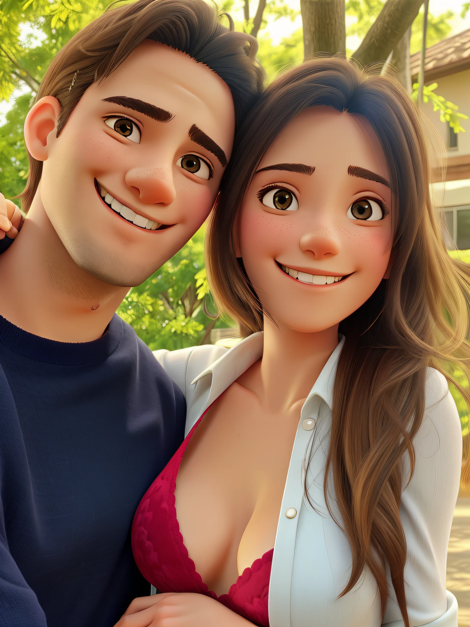 Hugging couple smiling at a selfi