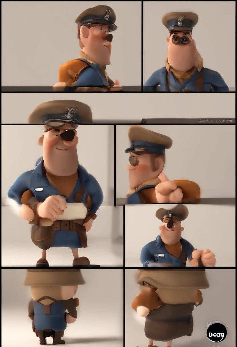 personagem dos desenhos animados de um homem em uma camisa azul, bigode fino e sorrindo. cabelo curto baixo e preto e penteado pro lado , olhos de cor castanhos escuros, orelhas medias, olhando para frente e sorrindo. personagem em estilo indiana jones e sem oculos . animation character, Caractere estilizado, animation style rendering, 3D estilizado, Arnold Maya render, 3 d render stylized, toon render keyshot, Personagem 3D, Personagem 3D, 3d rendering stylized, 3 d character render, personagem de desenho animado, Personagem de close up, Pose de personagem, (Estilo Pixar) (master part:1.2) (Bokeh) (melhor qualidade) (pele detalhada) (textura detalhada) (8k) (argila) (Cinematic lighting) (foco nítido