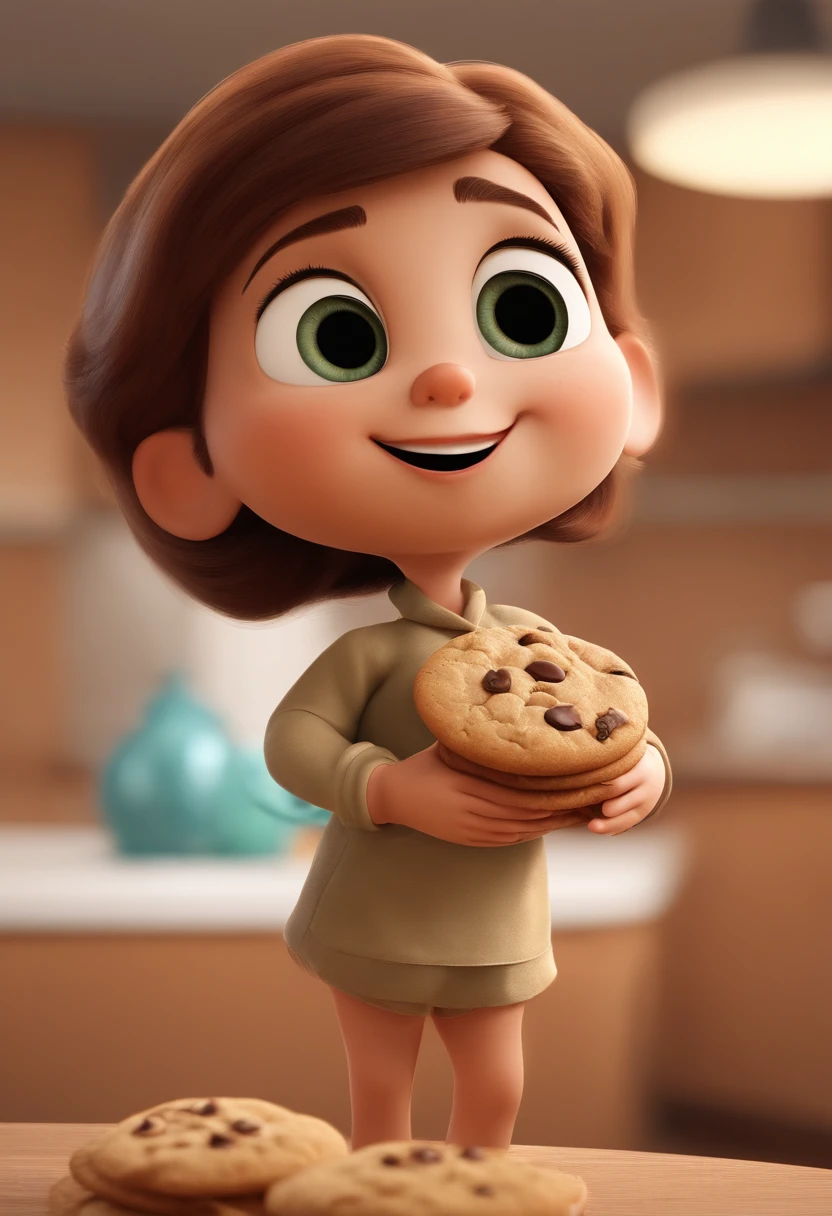 a happy cookie standing short hair, vestindo uma fantasia espacial, , fundo branco, barnet, toon, estilo pixar, 3d, desenhos animados, rosto detalhado, asymmetrical 16k, cookie em 3d com olhos, gotas de chocolate marrom