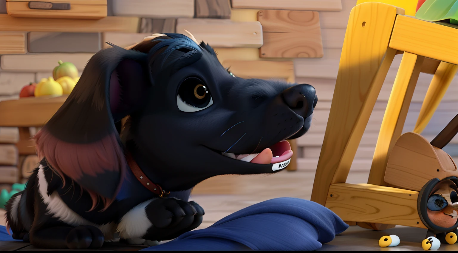 uma cachorra preta estilo disney pixar, alta qualidade, melhor qualidade