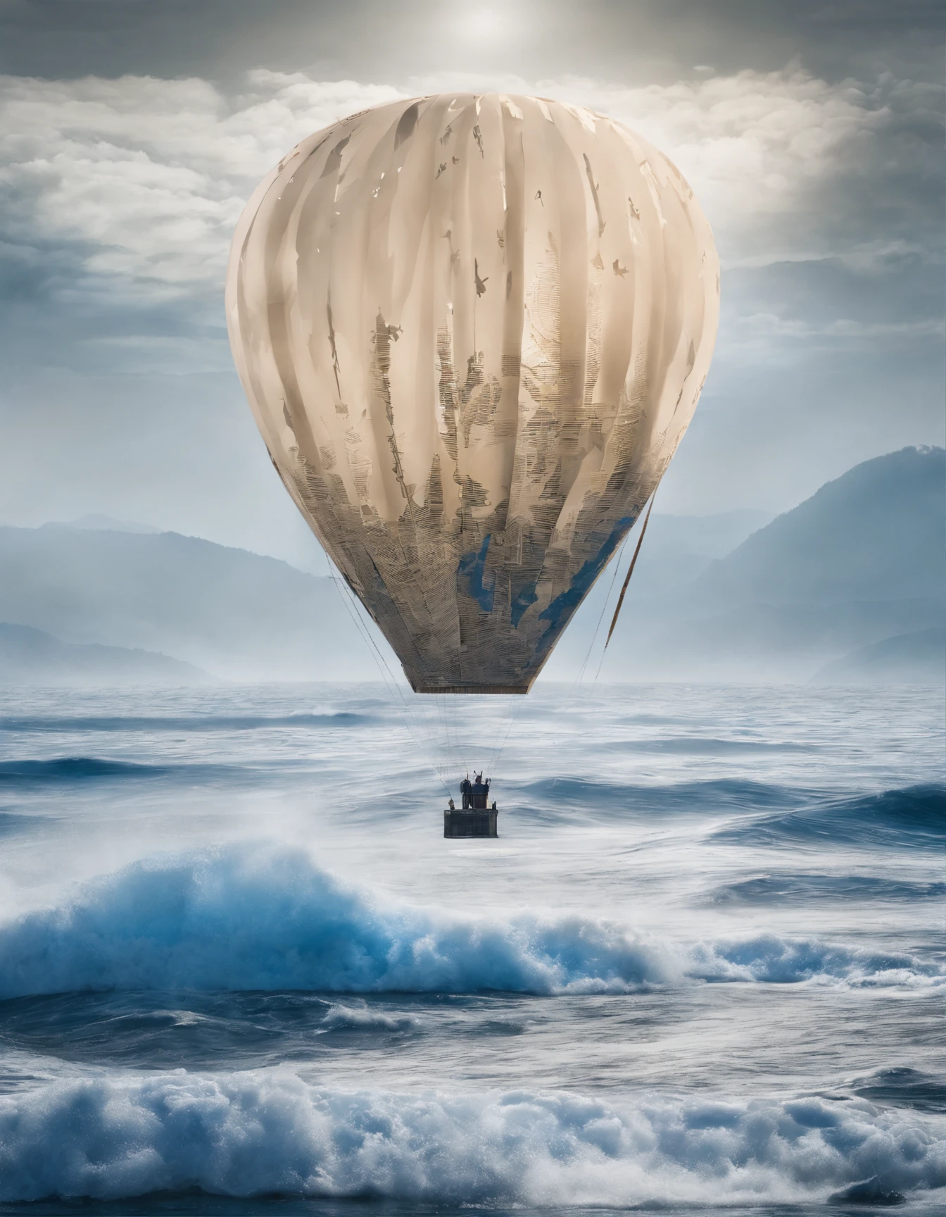 (A hot air balloon made of a blue and white porcelain vase in Jingdezhen rises), (Blue and white porcelain vase:1.37),Blue pattern,This type of hot air balloon is not like modern hot air balloons,It doesn't have bright colors,There is no modern design,But it has a strong quaint vibe,Its rinds include:::,Smooth and shiny, (Two cranes flutter in the morning breeze:1.3),The gaze is deep and warm,Silent Mountain,Twinkle in the morning light,Ice sculpture art style,
azure sea, White waves crash against the rocks,, beautiful sky ,Photography,Clear facial features, 3D rendering of character concept art,A beautiful painting by Stephen Shore,Ukiyo-e art,Pixar style,The work of Furuhiko,Masterpiece,Encaustic painting,Egg garnish,Matte painting,Modern art,spray ,bentwood,Beadwork,Etched tiles,Feather work,land art,Smoke art,carved wood,decorations,Beads and rope,Image courtesy of Ingmar Bergman(Ingmar Bergman)of works,Image from the work of Darren Aronofsky,Antoni Gaudí(Antoni Gaudí),author:Rem Koolhaas,Oscar Niemeyer(Oscar Niemeyer),author:Renzo Piano placeholder image,author:Alessio Albi, author:David Berdan,author:Chris Burcard,author:Ray Collins,Dreamy atmosphere,An atmosphere of happiness,Romantic atmosphere,Depth of field (degrees of freedom),boobs shot(mcu),Bottom view,Beautiful lighting, --Original style