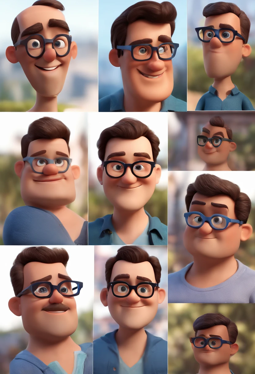 Cartoon character of a man with black glasses and a blue shirt, animation character, Caractere estilizado, animation style rendering, 3D estilizado, Arnold Maya render, 3 d render stylized, toon render keyshot, Personagem 3D, Personagem 3D, 3d rendering stylized, 3 d character render, personagem de desenho animado, Personagem de close up, Pose de personagem, (Estilo Pixar) (master part:1.2) (Bokeh) (best quality) (pele detalhada) (textura detalhada) (8k) (argila) (Cinematic lighting) (foco nítido
