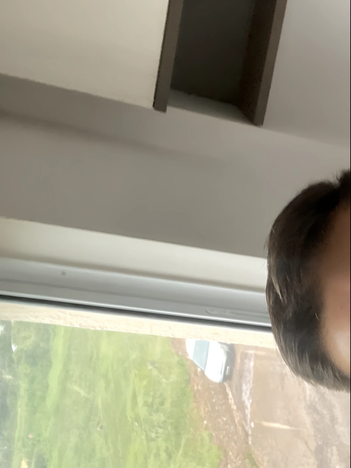 Homem de Arafed em frente a uma janela com um campo verde do lado de fora, imagem de qualidade muito baixa, Fotografia selfie 8k, selfie de um homem, Homem de 4 0 anos, sorrindo e olhando diretamente, cerca de 3 5 anos, 3 2 anos, foto de perfil profissional, 2 9 anos, Homem de 30 anos, imagem desfocada, imagem interna