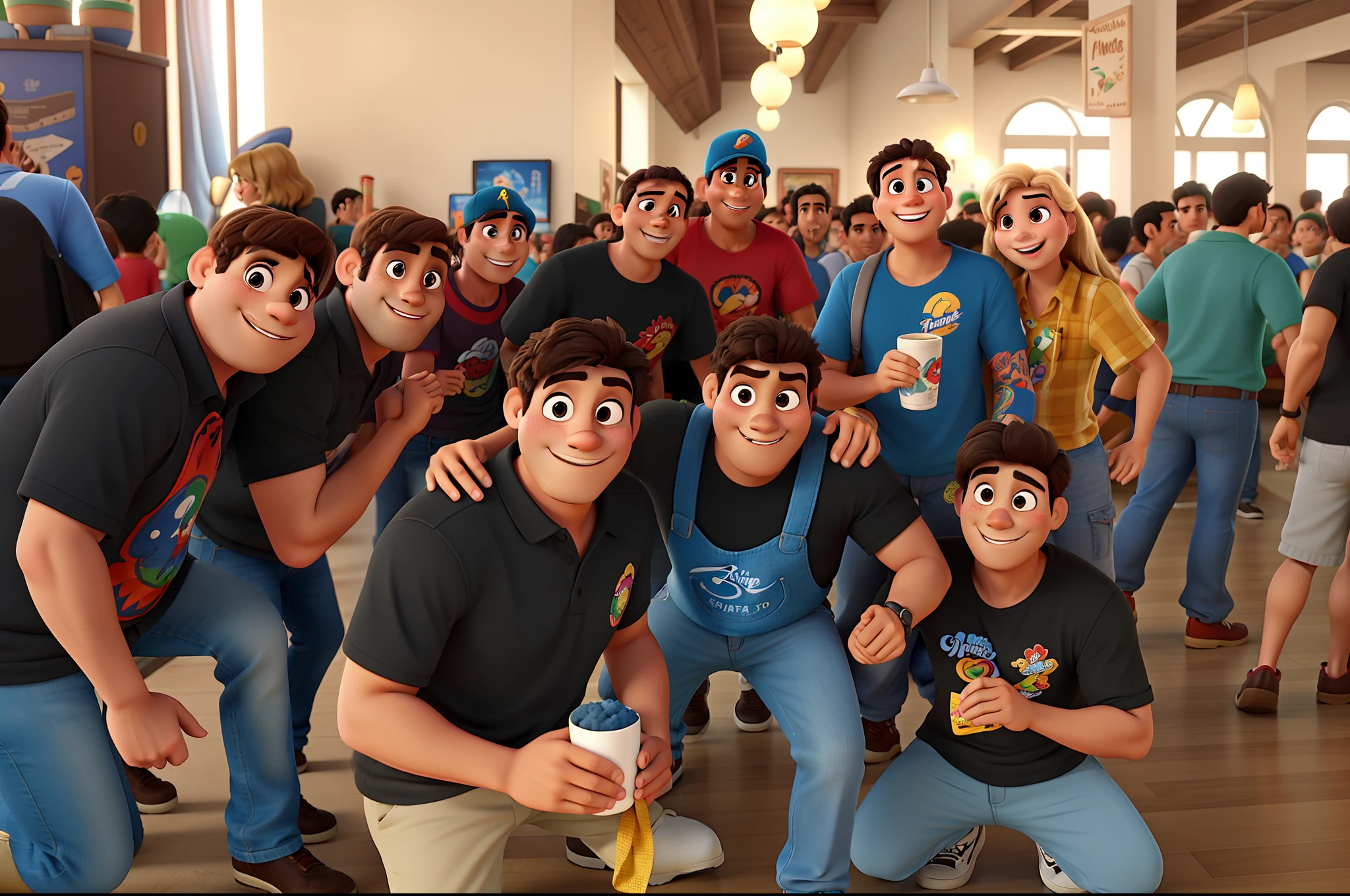 Amigos confraternizando em estilo Disney Pixar, alta qualidade, melhor qualidade
