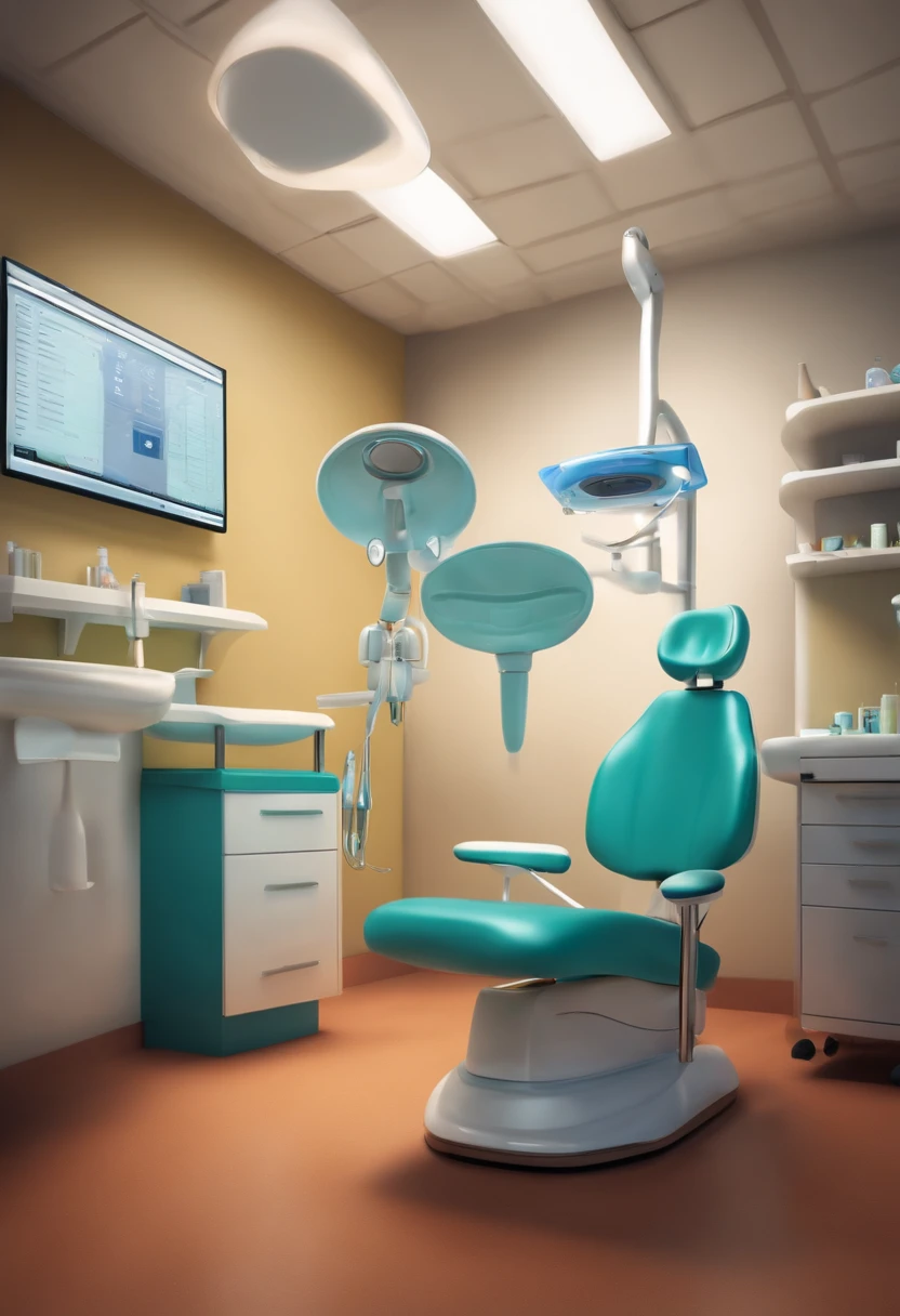 A happy dentist in the dental office, com um paciente satisfeito, with Disney Pixar features